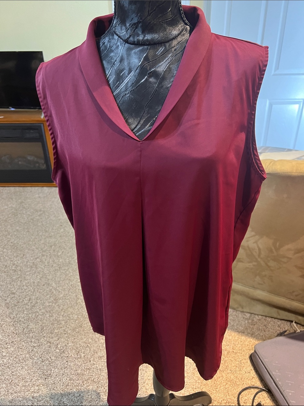 Sleeveless V-Neck Blouse in Burgundy
